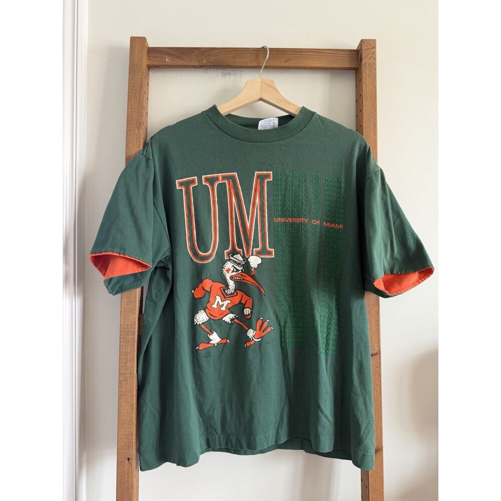 VTG University of Miami Hurricanes Shirt Mens L Single Stitch USA Made UM